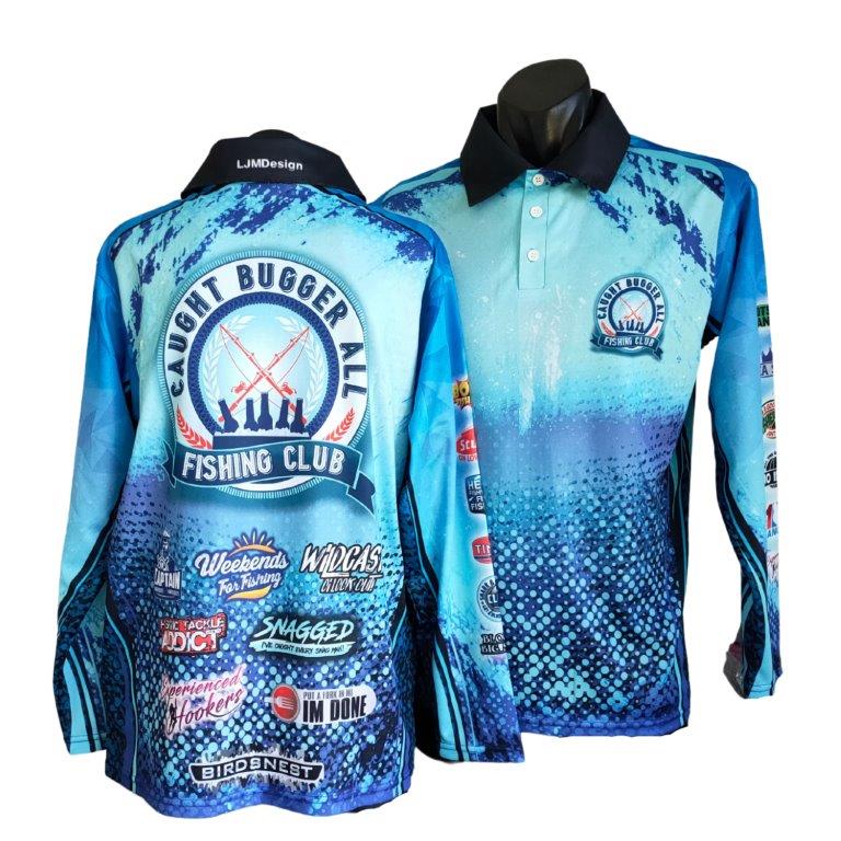 Fishing | Caught Bugger All Fishing Club Blue Fishing Shirt - Z&Tee Z and TEE camping FISH DESIGNS FISHING LJM men MEN'S DESIGNS mens Preorder quick dry spo-default spo-disabled sun sun shirt sun shirts sunsafe uv