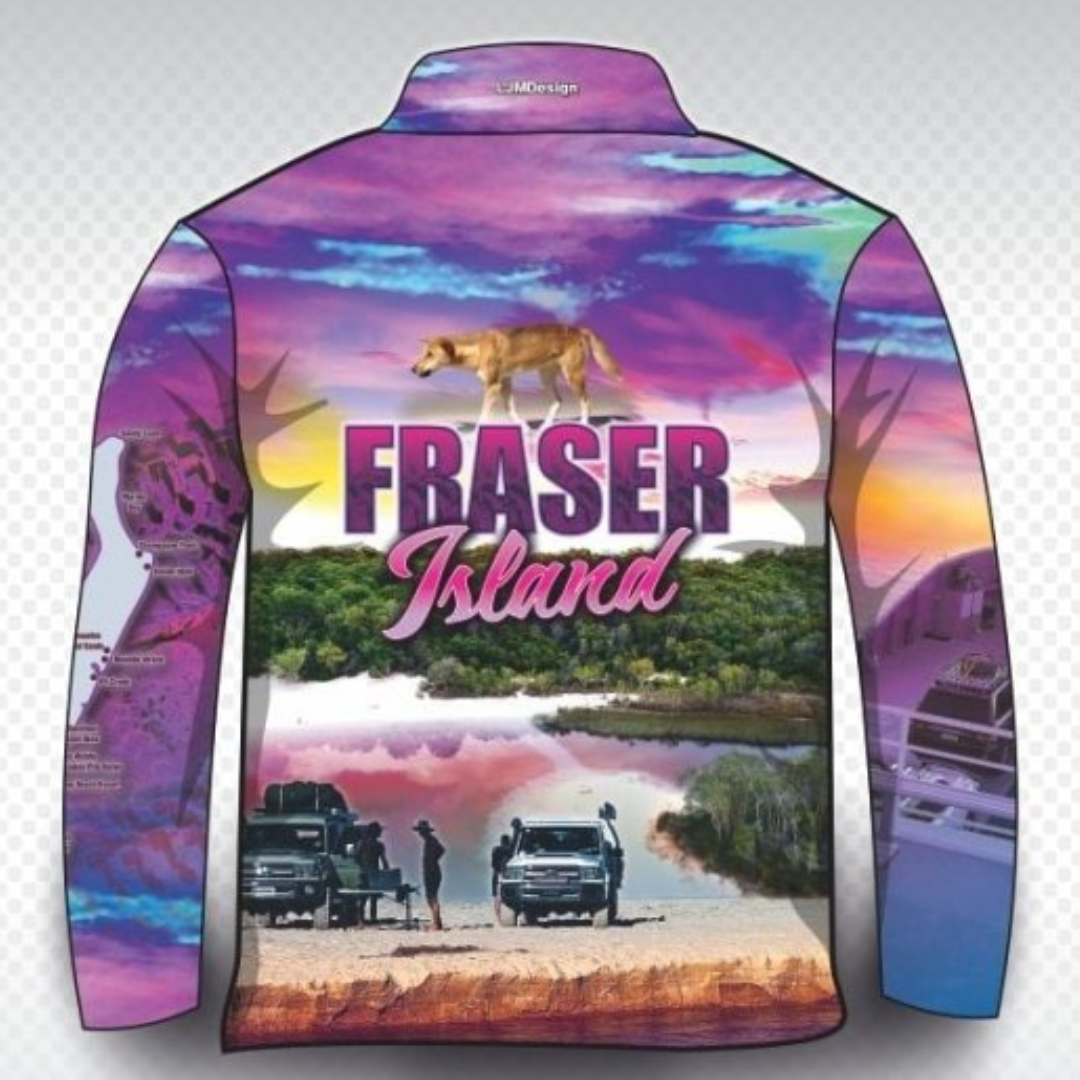 Frazer Island | Complete Fraser Island (K'gari) Pink Shirt Long or Short Sleeve Z and TEE 4x4 camping fishing FRASER ISLAND DESIGNS GIRL Girl's Fishing Girls K'gari LJM Preorder quick dry spo-default spo-disabled sun sun shirt sun shirts sunsafe travel uv women womens