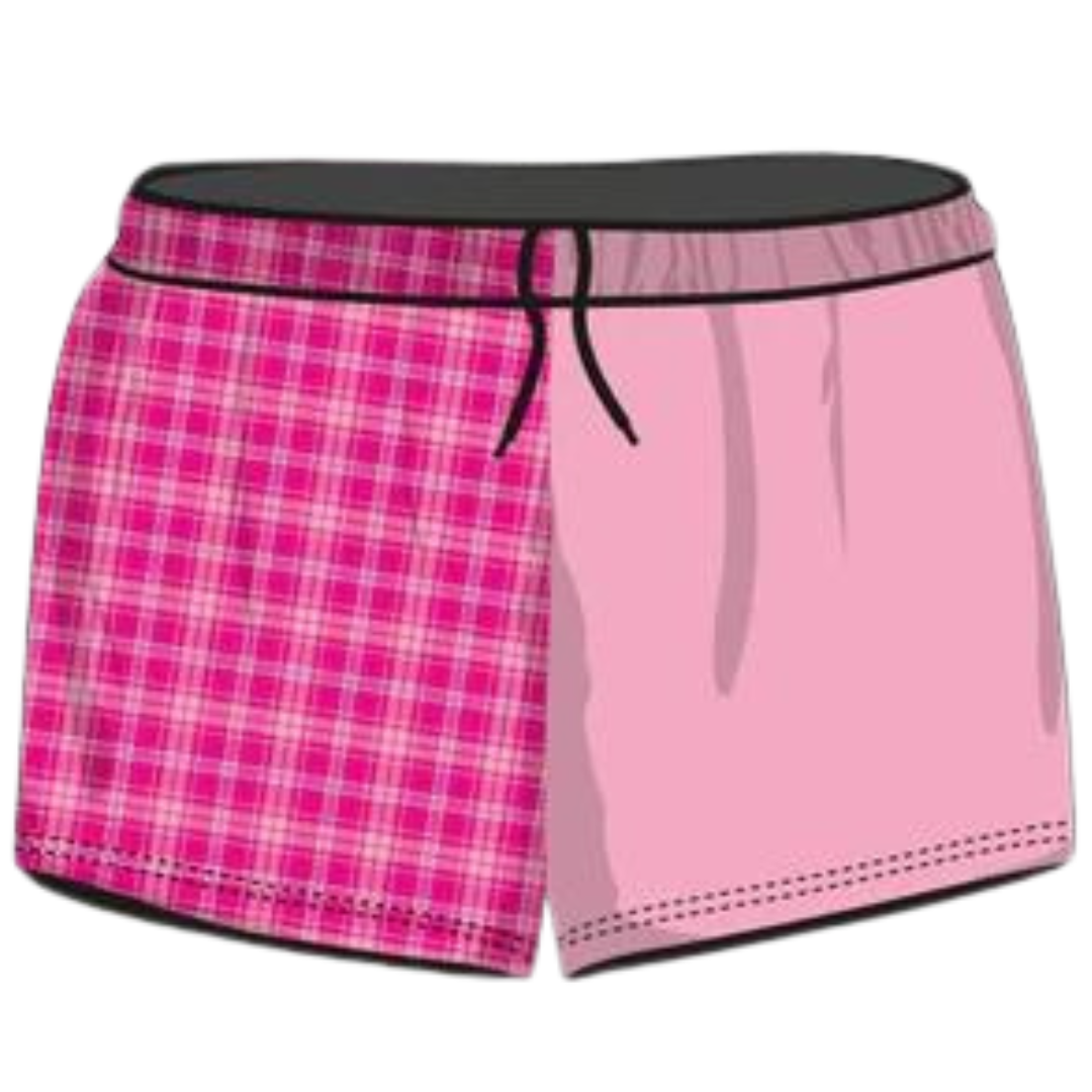Rugby Shorts | Pink Flanny Tartan Shorts LJM Designs camping FISHING in stock ladies Ladies Fishing LJM quick dry spo-default spo-disabled sun sun shirt sun shirts sunsafe SWIMMING uv Women WOMEN'S DESIGNS Women's Fishing womens z&tee