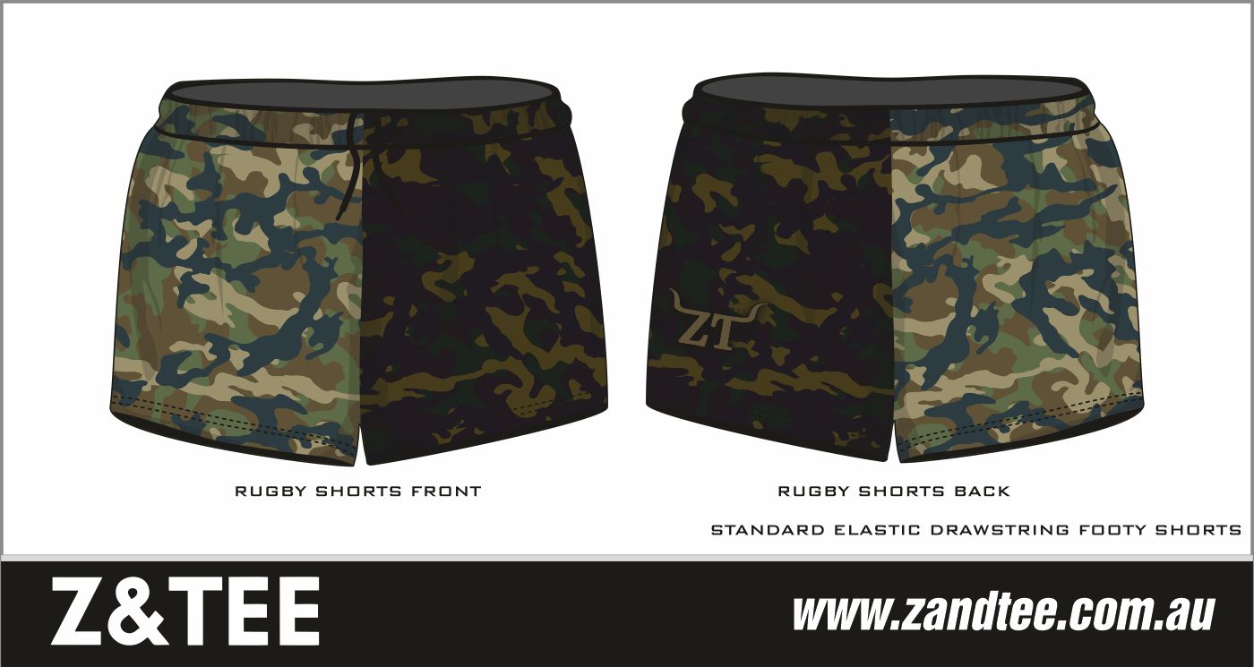 Rugby Shorts | Camo Commando Khaki Green LJM Designs camping FISHING in stock LJM men MEN'S DESIGNS mens MENS DESIGNS quick dry spo-default spo-disabled sun sun shirt sun shirts sunsafe SWIMMING uv z&tee