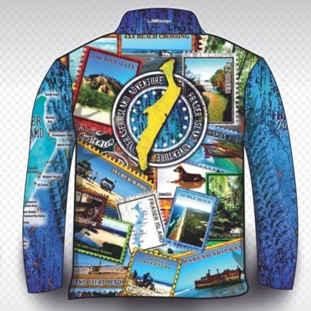 Send it to Fraser Island (K'gari) Blue Shirt Long or Short Sleeve Z and TEE 4x4 boy boys camping fishing FRASER ISLAND DESIGNS K'gari LJM men mens Preorder quick dry spo-default spo-disabled sun sun shirt sun shirts sunsafe travel uv