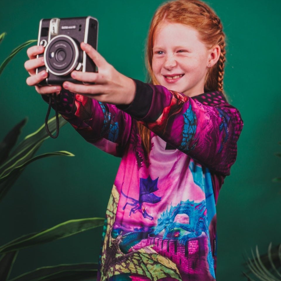 Kids | Castle of Dragons Pink Shirt Long or Short Sleeve Z and TEE camping fishing girls Kid's Fishing Kid's Fishing Apparel KIDS KIDS ALL kids design KIDS DESIGNS Kids UV rated shirt LJM pink Preorder quick dry spo-default spo-disabled sun sun shirt sun shirts sunsafe uv