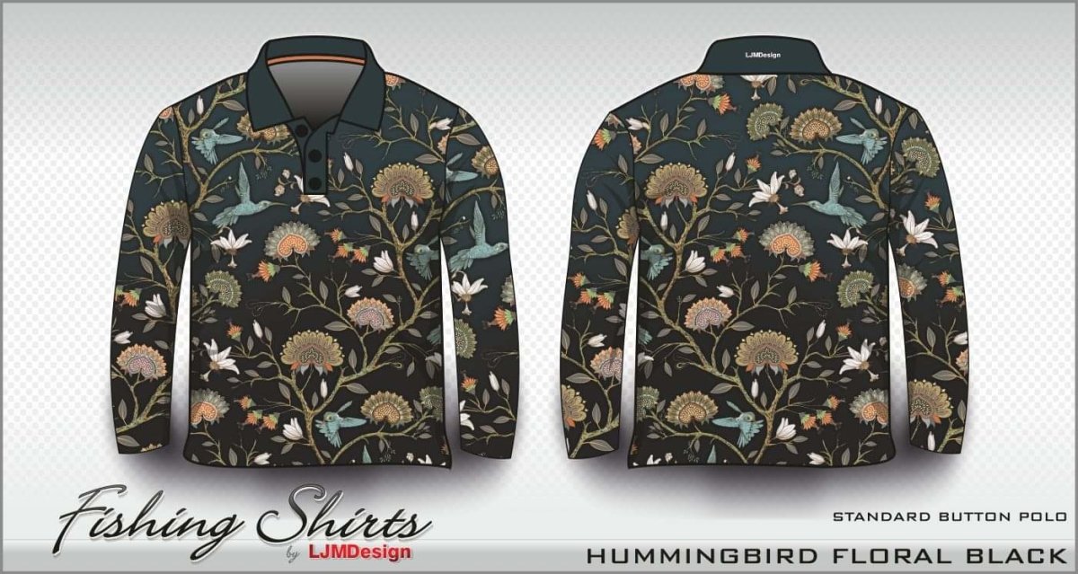 Pattern | Hummingbird Floral Black Shirt Z and TEE Australia Australia Day Australian camping fishing LJM men mens PATTERN AND PLAIN DESIGNS Preorder quick dry spo-default spo-disabled sun sun shirt sun shirts sunsafe uv WOMEN'S DESIGNS
