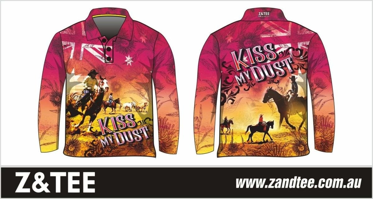 Western | Kiss My Dust Australia Shirt Long or Short Sleeve Z and TEE Australia Australia Day Australian camping COUNTRY WESTERN DESIGNS fishing LJM men mens Preorder quick dry spo-default spo-disabled sun sun shirt sun shirts sunsafe uv WOMEN'S DESIGNS