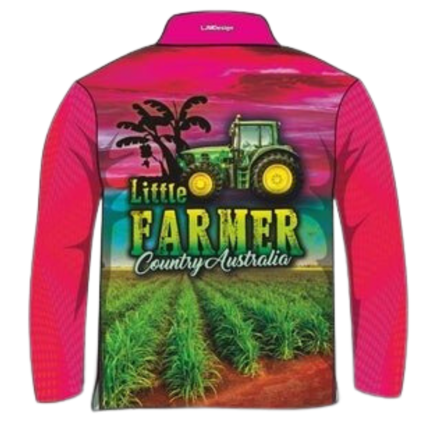 Kids | Little Farmer Pink Shirt Long or Short Sleeve Z and TEE camping country COUNTRY WESTERN DESIGNS cow fishing GIRL'S DESIGNS Girls kid Kid's Fishing Kid's Fishing Apparel Kid's Fishing Shirt Kid's Uv Rated Shirts KIDS KIDS ALL kids design KIDS DESIGNS Kids UV rated shirt LJM outback pink Preorder quick dry spo-default spo-disabled sugar cane sun sun shirt sun shirts sunsafe tractor uv western