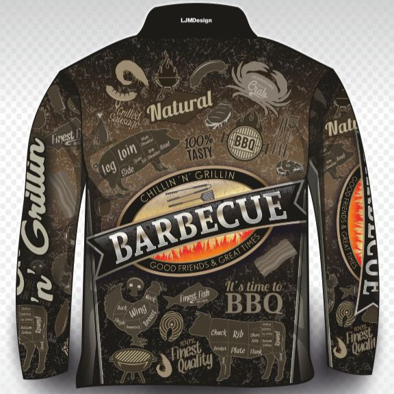 Men's | Chillin 'n Grillin Shirt Long or Short Sleeve Z and TEE barra barramundai beer CAMPING AND CARAVAN DESIGNS FISH DESIGNS fishing LJM men mens MENS DESIGNS Preorder quick dry spo-default spo-disabled sun sun shirt sun shirts sunsafe uv