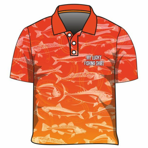 Fishing | Lucky Fishing Orange Shirt Long or Short Sleeve Z and TEE Aussie Australia Australia Day Australian Australiana camping cruise Cruising fishing shirt girls KIDS KIDS ALL kids design KIDS DESIGNS Kids UV rated shirt koala LJM PATTERN AND PLAIN DESIGNS Preorder quick dry spo-default spo-disabled sun sun shirt sun shirts sunsafe swim shirt tropical TROPICAL DESIGNS uv
