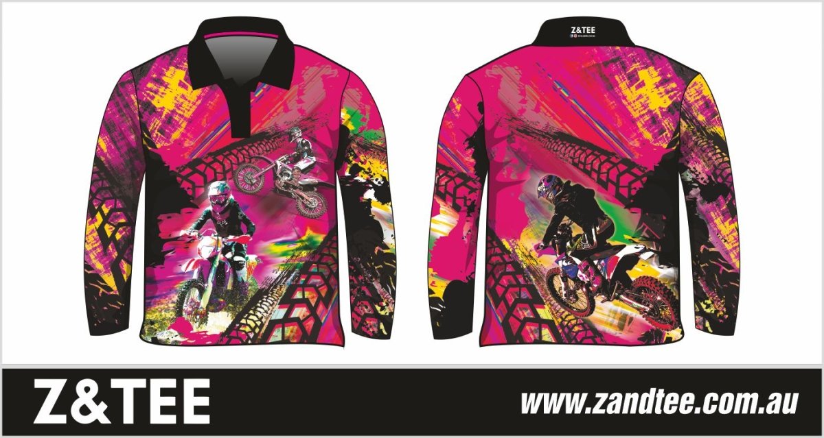 Motorbike Pink Shirt Long or Short Sleeve Z and TEE camping fishing GIRLS DESIGNS LJM Preorder quick dry spo-default spo-disabled sun sun shirt sun shirts sunsafe uv Women WOMEN'S DESIGNS Women's Fishing Women's Fishing Shirt womens xtreme