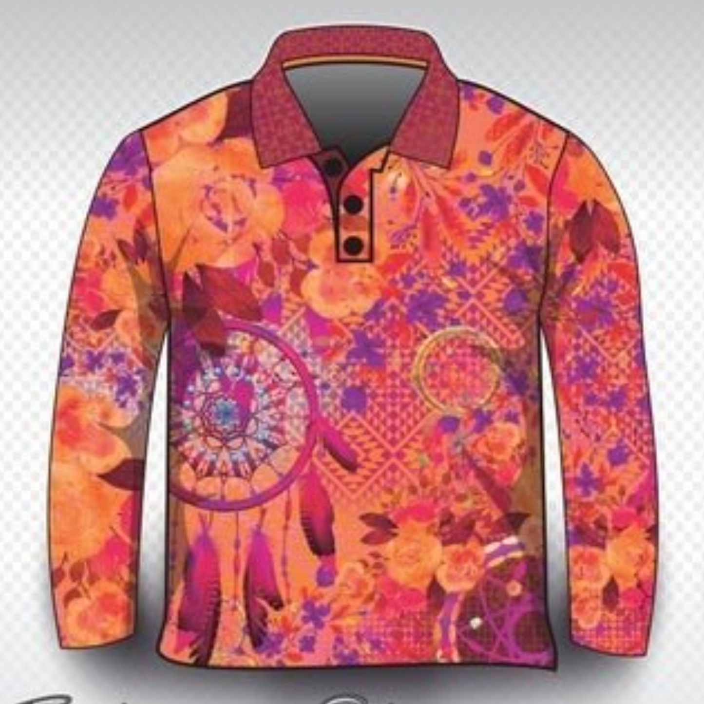 Western | Aztec Dreamcatcher Peach Sun Smart Shirt - Z&Tee Z and TEE camping country cowgirl fishing GIRLS DESIGNS LJM outback Preorder quick dry spo-default spo-disabled sun sun shirt sun shirts sunsafe uv western Women WOMEN'S DESIGNS Women's Fishing Women's Fishing Shirt womens