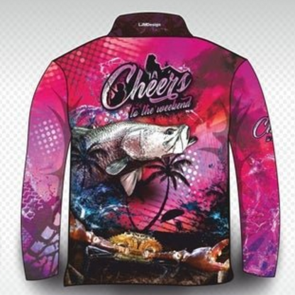 Fishing | Cheers to the Weekend Pink Fishing Shirt Long or Short Sleeve Z and TEE camping FISH DESIGNS fishing LJM men mens Preorder quick dry spo-default spo-disabled sun sun shirt sun shirts sunsafe uv WOMEN'S DESIGNS