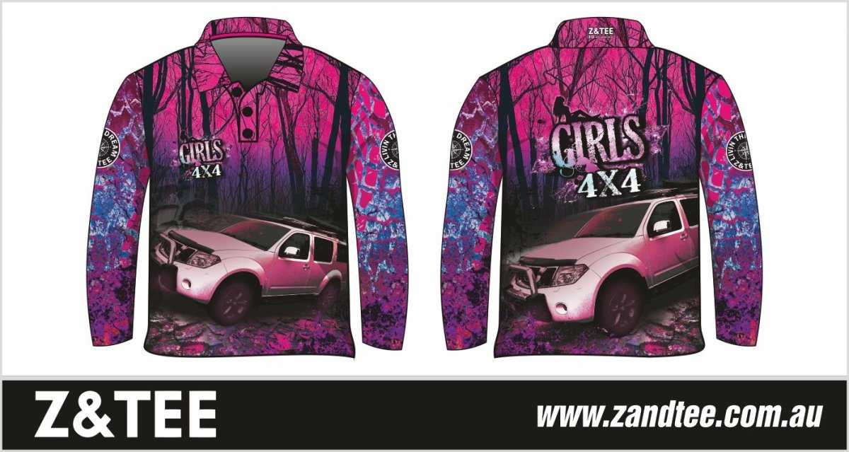 4x4 | Girls Bush Pink Purple Shirt Z and TEE 4wd 4x4 4X4 DESIGNS camping cape fishing girl girls GIRLS DESIGNS LJM Preorder quick dry spo-default spo-disabled sun sun shirt sun shirts sunsafe tip travel uv womens