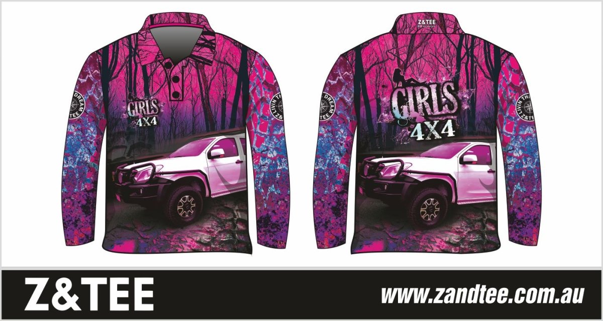 4x4 | Girls Bush Pink Purple Shirt Z and TEE 4wd 4x4 4X4 DESIGNS camping cape fishing girl girls GIRLS DESIGNS LJM Preorder quick dry spo-default spo-disabled sun sun shirt sun shirts sunsafe tip travel uv womens