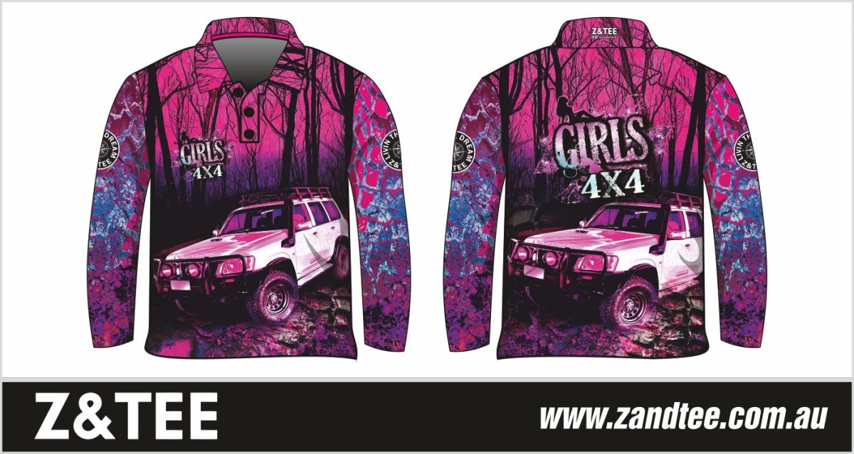 4x4 | Girls Bush Pink Purple Shirt Z and TEE 4wd 4x4 4X4 DESIGNS camping cape fishing girl girls GIRLS DESIGNS LJM Preorder quick dry spo-default spo-disabled sun sun shirt sun shirts sunsafe tip travel uv womens