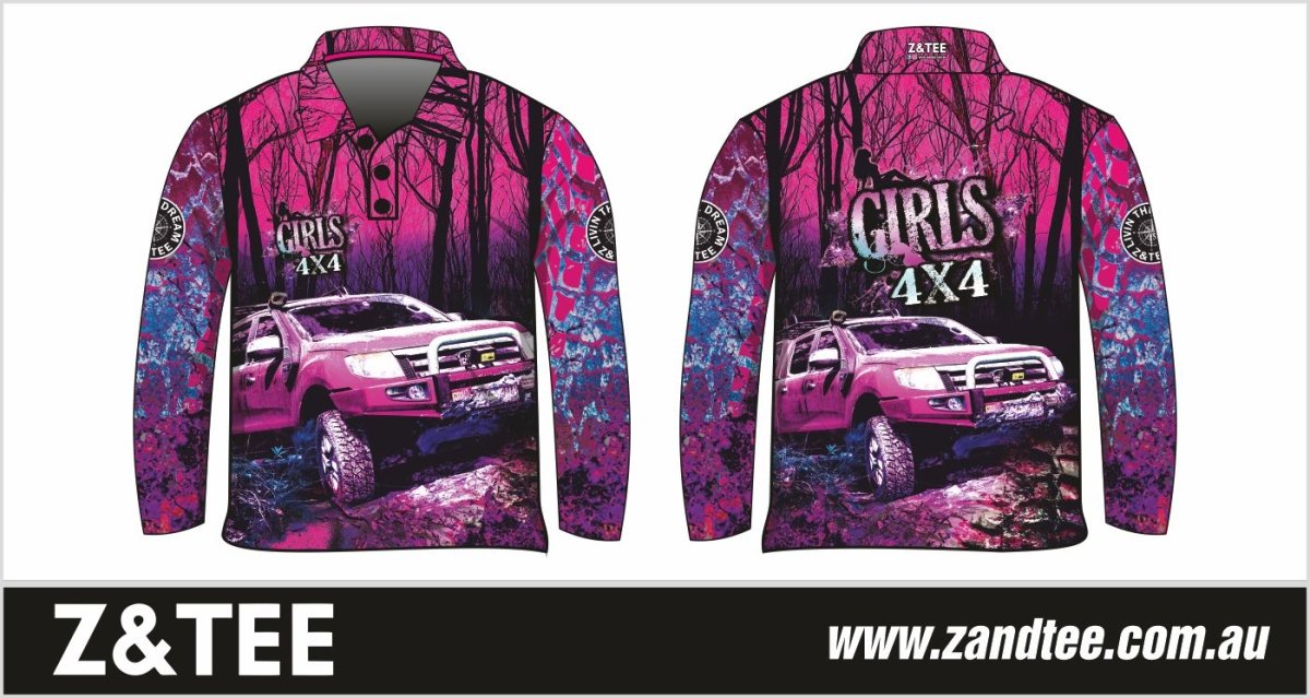 4x4 | Girls Bush Pink Purple Shirt Z and TEE 4wd 4x4 4X4 DESIGNS camping cape fishing girl girls GIRLS DESIGNS LJM Preorder quick dry spo-default spo-disabled sun sun shirt sun shirts sunsafe tip travel uv womens