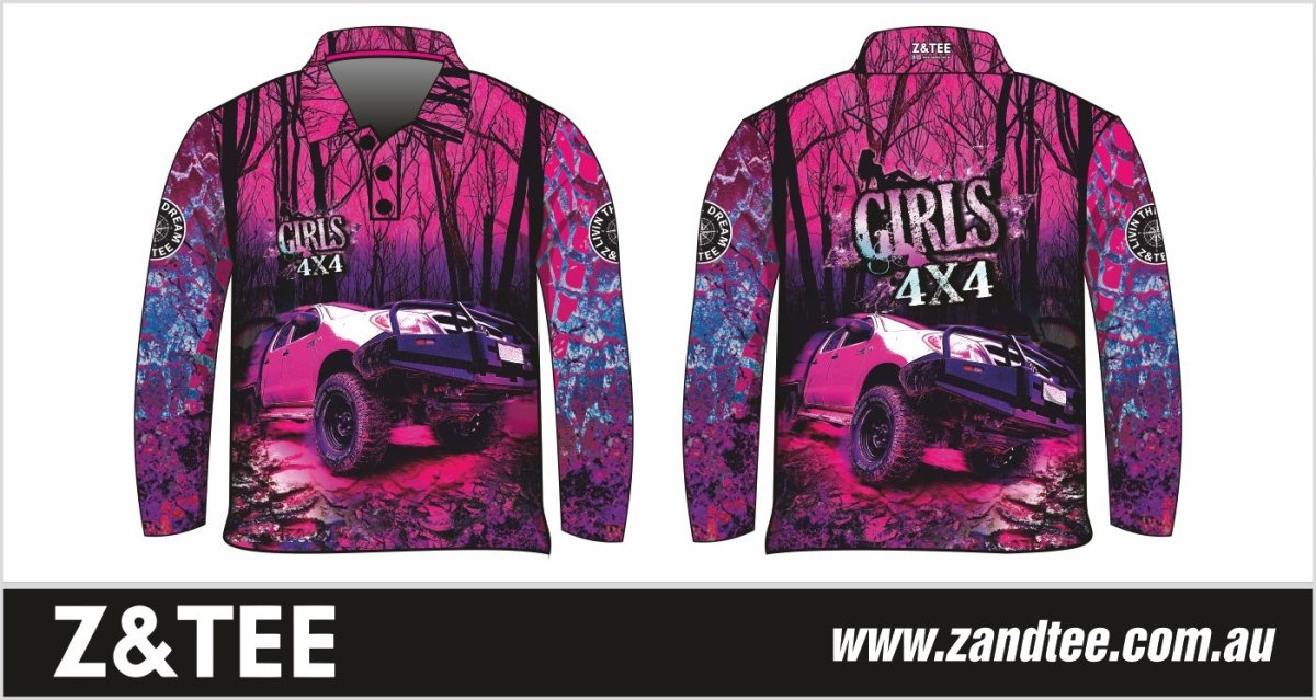 4x4 | Girls Bush Pink Purple Shirt Z and TEE 4wd 4x4 4X4 DESIGNS camping cape fishing girl girls GIRLS DESIGNS LJM Preorder quick dry spo-default spo-disabled sun sun shirt sun shirts sunsafe tip travel uv womens