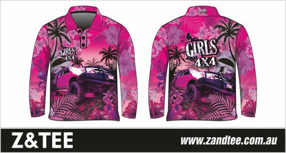 4x4 | Girls 4x4 Tropical Pink Shirt Z and TEE 4wd 4x4 4X4 DESIGNS camping cape fishing FLORAL girl girls GIRLS DESIGNS LJM Preorder quick dry spo-default spo-disabled sun sun shirt sun shirts sunsafe tip travel uv WOMEN'S DESIGNS womens