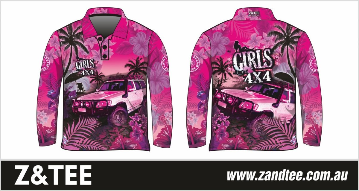 4x4 | Girls 4x4 Tropical Pink Shirt Z and TEE 4wd 4x4 4X4 DESIGNS camping cape fishing FLORAL girl girls GIRLS DESIGNS LJM Preorder quick dry spo-default spo-disabled sun sun shirt sun shirts sunsafe tip travel uv WOMEN'S DESIGNS womens