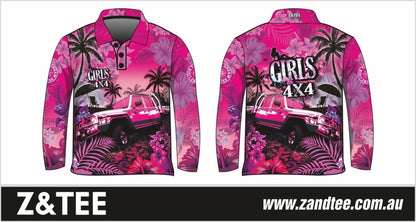 4x4 | Girls 4x4 Tropical Pink Shirt Z and TEE 4wd 4x4 4X4 DESIGNS camping cape fishing FLORAL girl girls GIRLS DESIGNS LJM Preorder quick dry spo-default spo-disabled sun sun shirt sun shirts sunsafe tip travel uv WOMEN'S DESIGNS womens