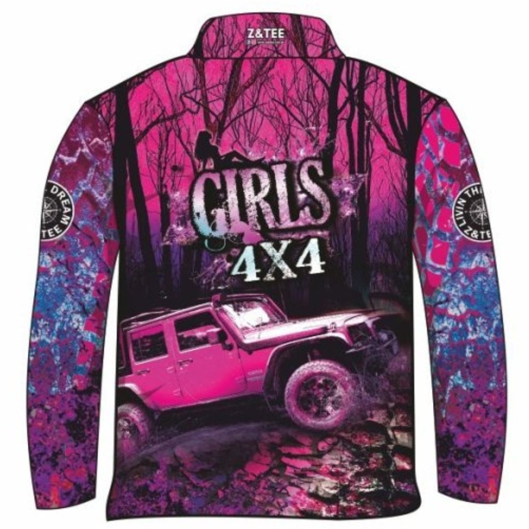 4x4 | Girls Bush Pink Purple Shirt Z and TEE 4wd 4x4 4X4 DESIGNS camping cape fishing girl girls GIRLS DESIGNS LJM Preorder quick dry spo-default spo-disabled sun sun shirt sun shirts sunsafe tip travel uv womens
