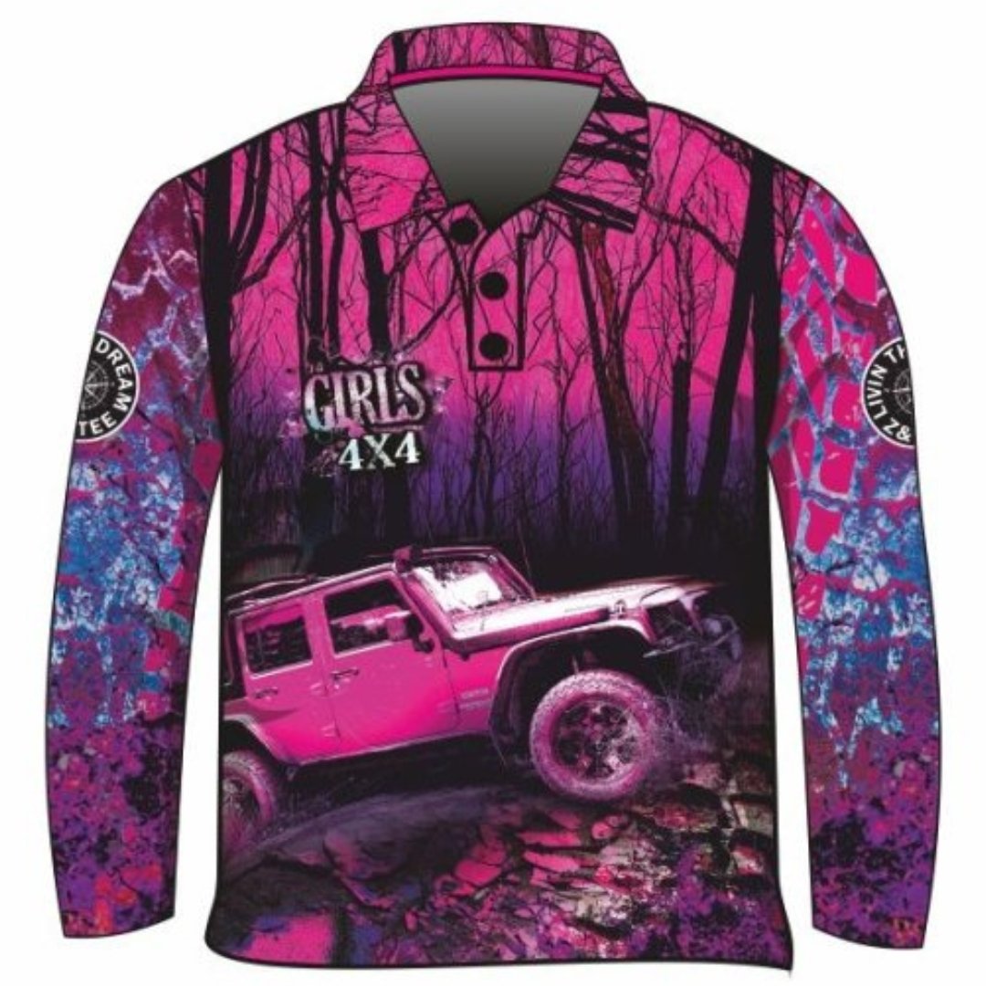 4x4 | Girls Bush Pink Purple Shirt Z and TEE 4wd 4x4 4X4 DESIGNS camping cape fishing girl girls GIRLS DESIGNS LJM Preorder quick dry spo-default spo-disabled sun sun shirt sun shirts sunsafe tip travel uv womens