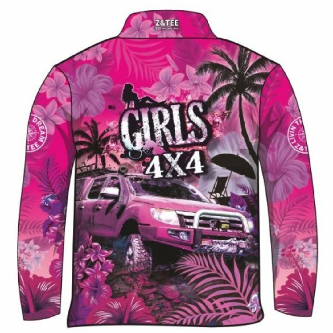 4x4 | Girls 4x4 Tropical Pink Shirt Z and TEE 4wd 4x4 4X4 DESIGNS camping cape fishing FLORAL girl girls GIRLS DESIGNS LJM Preorder quick dry spo-default spo-disabled sun sun shirt sun shirts sunsafe tip travel uv WOMEN'S DESIGNS womens