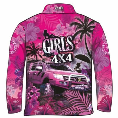 4x4 | Girls 4x4 Tropical Pink Shirt Z and TEE 4wd 4x4 4X4 DESIGNS camping cape fishing FLORAL girl girls GIRLS DESIGNS LJM Preorder quick dry spo-default spo-disabled sun sun shirt sun shirts sunsafe tip travel uv WOMEN'S DESIGNS womens