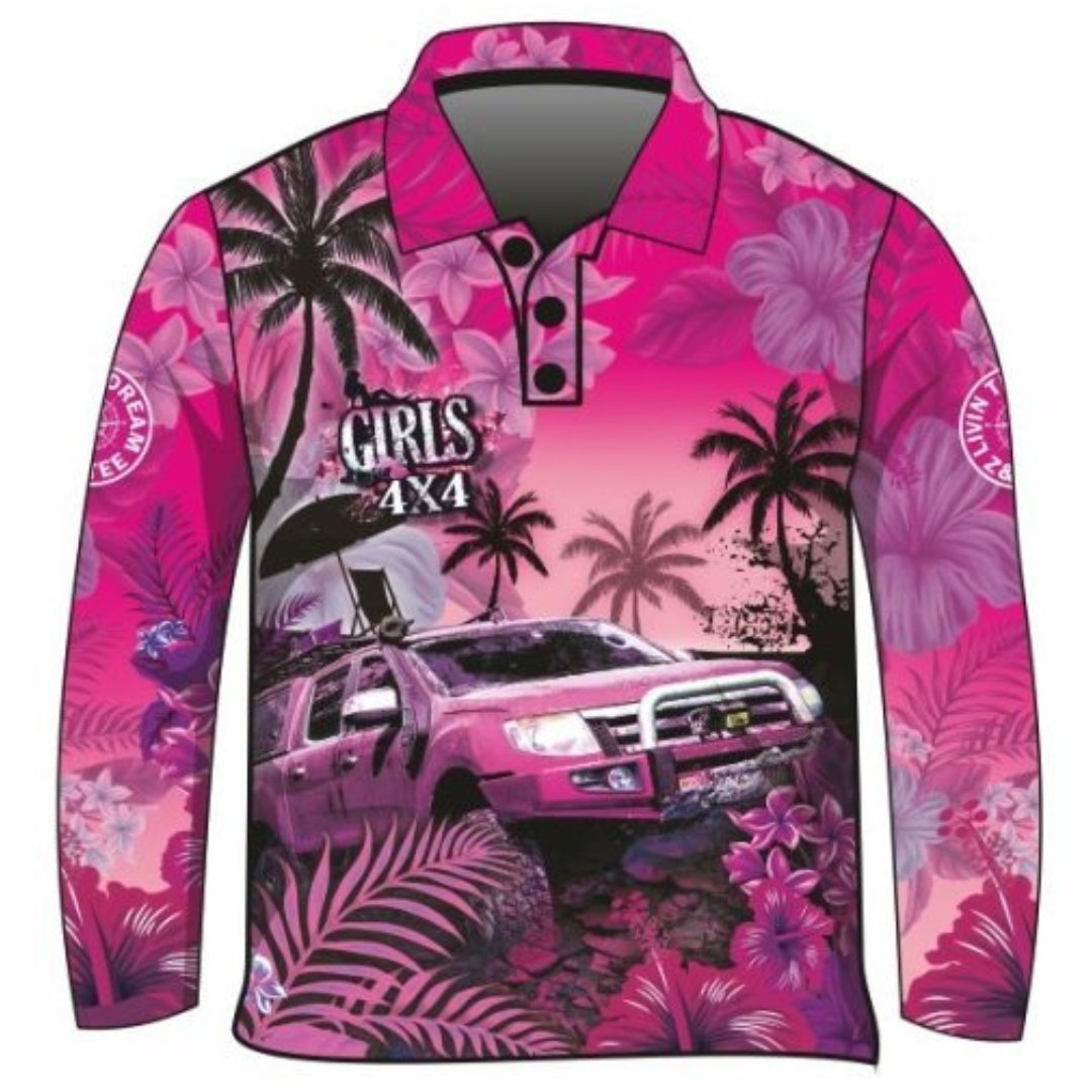 4x4 | Girls 4x4 Tropical Pink Shirt Z and TEE 4wd 4x4 4X4 DESIGNS camping cape fishing FLORAL girl girls GIRLS DESIGNS LJM Preorder quick dry spo-default spo-disabled sun sun shirt sun shirts sunsafe tip travel uv WOMEN'S DESIGNS womens