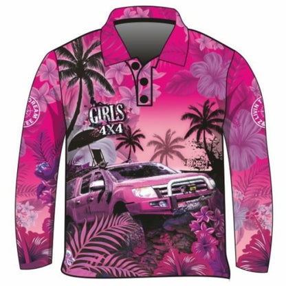 4x4 | Girls 4x4 Tropical Pink Shirt Z and TEE 4wd 4x4 4X4 DESIGNS camping cape fishing FLORAL girl girls GIRLS DESIGNS LJM Preorder quick dry spo-default spo-disabled sun sun shirt sun shirts sunsafe tip travel uv WOMEN'S DESIGNS womens