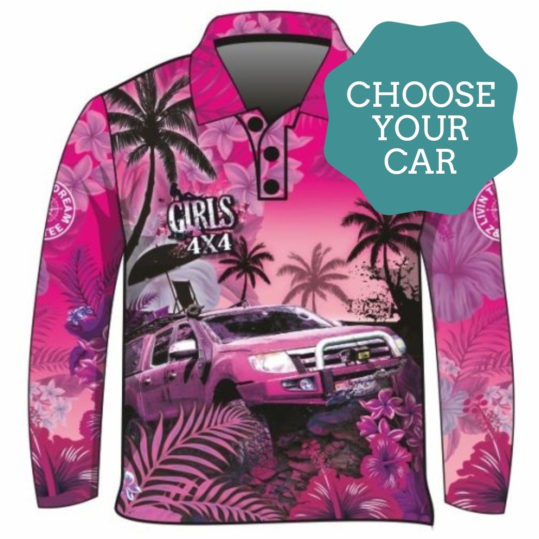 4x4 | Girls 4x4 Tropical Pink Shirt Z and TEE 4wd 4x4 4X4 DESIGNS camping cape fishing FLORAL girl girls GIRLS DESIGNS LJM Preorder quick dry spo-default spo-disabled sun sun shirt sun shirts sunsafe tip travel uv WOMEN'S DESIGNS womens