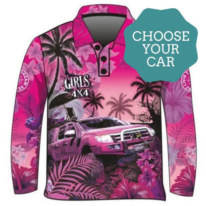4x4 | Girls 4x4 Tropical Pink Shirt Z and TEE 4wd 4x4 4X4 DESIGNS camping cape fishing FLORAL girl girls GIRLS DESIGNS LJM Preorder quick dry spo-default spo-disabled sun sun shirt sun shirts sunsafe tip travel uv WOMEN'S DESIGNS womens