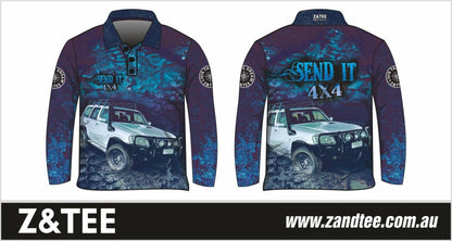4x4 | Send It 4x4 Blue Shirt Z and TEE 4wd 4x4 4X4 DESIGNS BOYS DESIGNS camping fishing LJM men MEN'S DESIGNS mens Preorder quick dry spo-default spo-disabled sun sun shirt sun shirts sunsafe uv