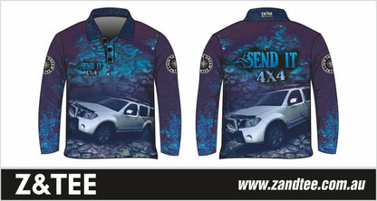 4x4 | Send It 4x4 Blue Shirt Z and TEE 4wd 4x4 4X4 DESIGNS BOYS DESIGNS camping fishing LJM men MEN'S DESIGNS mens Preorder quick dry spo-default spo-disabled sun sun shirt sun shirts sunsafe uv