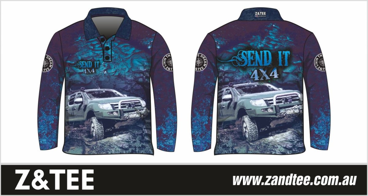 4x4 | Send It 4x4 Blue Shirt Z and TEE 4wd 4x4 4X4 DESIGNS BOYS DESIGNS camping fishing LJM men MEN'S DESIGNS mens Preorder quick dry spo-default spo-disabled sun sun shirt sun shirts sunsafe uv