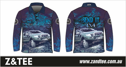4x4 | Send It 4x4 Blue Shirt Z and TEE 4wd 4x4 4X4 DESIGNS BOYS DESIGNS camping fishing LJM men MEN'S DESIGNS mens Preorder quick dry spo-default spo-disabled sun sun shirt sun shirts sunsafe uv