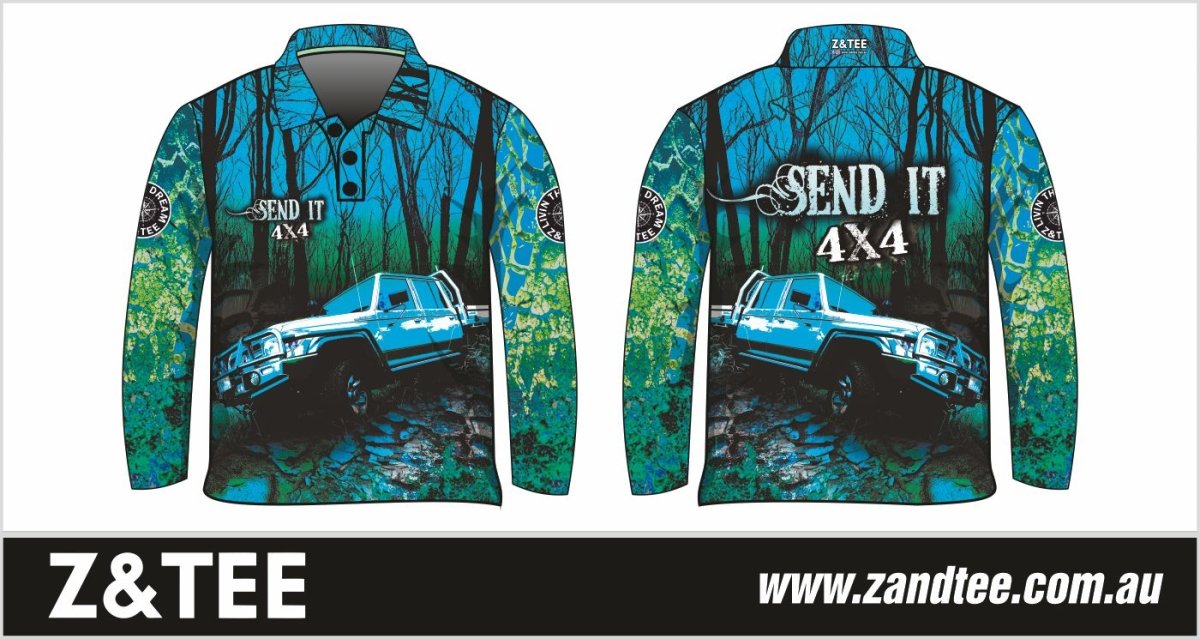 4x4 | Send It Bush Aqua Shirt Z and TEE 4wd 4x4 4X4 DESIGNS boy boys camping cape en fishing girl girls LJM men mens Preorder quick dry spo-default spo-disabled sun sun shirt sun shirts sunsafe tip travel uv Women womens