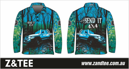 4x4 | Send It Bush Aqua Shirt Z and TEE 4wd 4x4 4X4 DESIGNS boy boys camping cape en fishing girl girls LJM men mens Preorder quick dry spo-default spo-disabled sun sun shirt sun shirts sunsafe tip travel uv Women womens