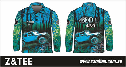 4x4 | Send It Bush Aqua Shirt Z and TEE 4wd 4x4 4X4 DESIGNS boy boys camping cape en fishing girl girls LJM men mens Preorder quick dry spo-default spo-disabled sun sun shirt sun shirts sunsafe tip travel uv Women womens