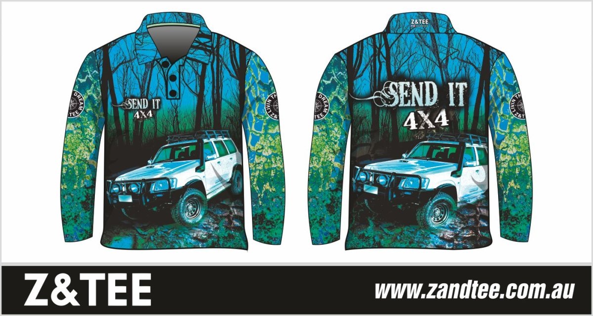 4x4 | Send It Bush Aqua Shirt Z and TEE 4wd 4x4 4X4 DESIGNS boy boys camping cape en fishing girl girls LJM men mens Preorder quick dry spo-default spo-disabled sun sun shirt sun shirts sunsafe tip travel uv Women womens