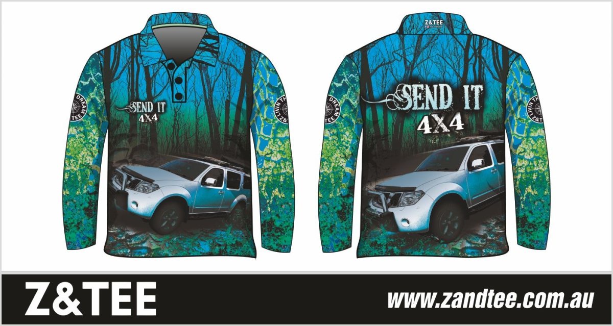 4x4 | Send It Bush Aqua Shirt Z and TEE 4wd 4x4 4X4 DESIGNS boy boys camping cape en fishing girl girls LJM men mens Preorder quick dry spo-default spo-disabled sun sun shirt sun shirts sunsafe tip travel uv Women womens