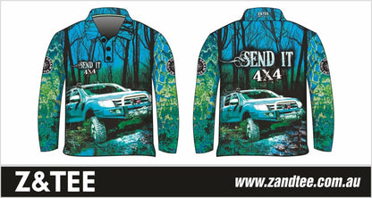 4x4 | Send It Bush Aqua Shirt Z and TEE 4wd 4x4 4X4 DESIGNS boy boys camping cape en fishing girl girls LJM men mens Preorder quick dry spo-default spo-disabled sun sun shirt sun shirts sunsafe tip travel uv Women womens