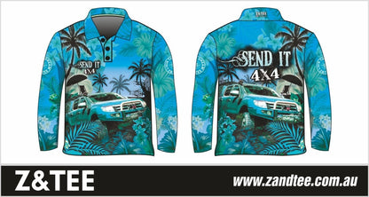 4x4 | Send It 4x4 Tropical Aqua Shirt Z and TEE 4wd 4x4 4X4 DESIGNS boy boys camping cape en fishing FLORAL girl girls LJM men mens Preorder quick dry spo-default spo-disabled sun sun shirt sun shirts sunsafe tip travel uv Women womens