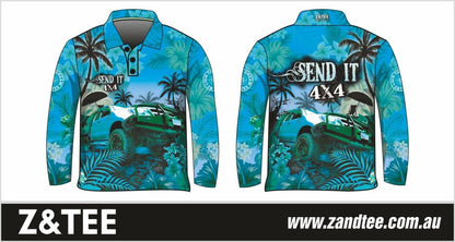 4x4 | Send It 4x4 Tropical Aqua Shirt Z and TEE 4wd 4x4 4X4 DESIGNS boy boys camping cape en fishing FLORAL girl girls LJM men mens Preorder quick dry spo-default spo-disabled sun sun shirt sun shirts sunsafe tip travel uv Women womens