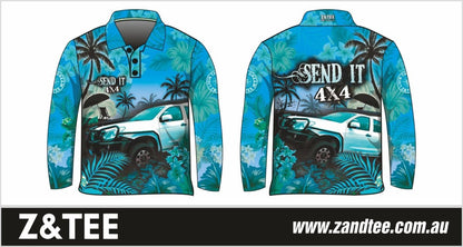 4x4 | Send It 4x4 Tropical Aqua Shirt Z and TEE 4wd 4x4 4X4 DESIGNS boy boys camping cape en fishing FLORAL girl girls LJM men mens Preorder quick dry spo-default spo-disabled sun sun shirt sun shirts sunsafe tip travel uv Women womens