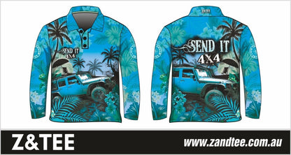 4x4 | Send It 4x4 Tropical Aqua Shirt Z and TEE 4wd 4x4 4X4 DESIGNS boy boys camping cape en fishing FLORAL girl girls LJM men mens Preorder quick dry spo-default spo-disabled sun sun shirt sun shirts sunsafe tip travel uv Women womens