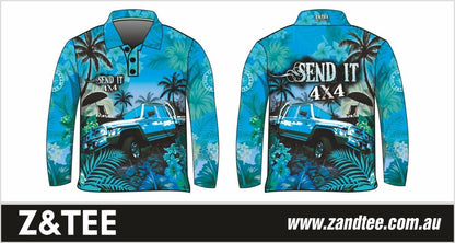 4x4 | Send It 4x4 Tropical Aqua Shirt Z and TEE 4wd 4x4 4X4 DESIGNS boy boys camping cape en fishing FLORAL girl girls LJM men mens Preorder quick dry spo-default spo-disabled sun sun shirt sun shirts sunsafe tip travel uv Women womens