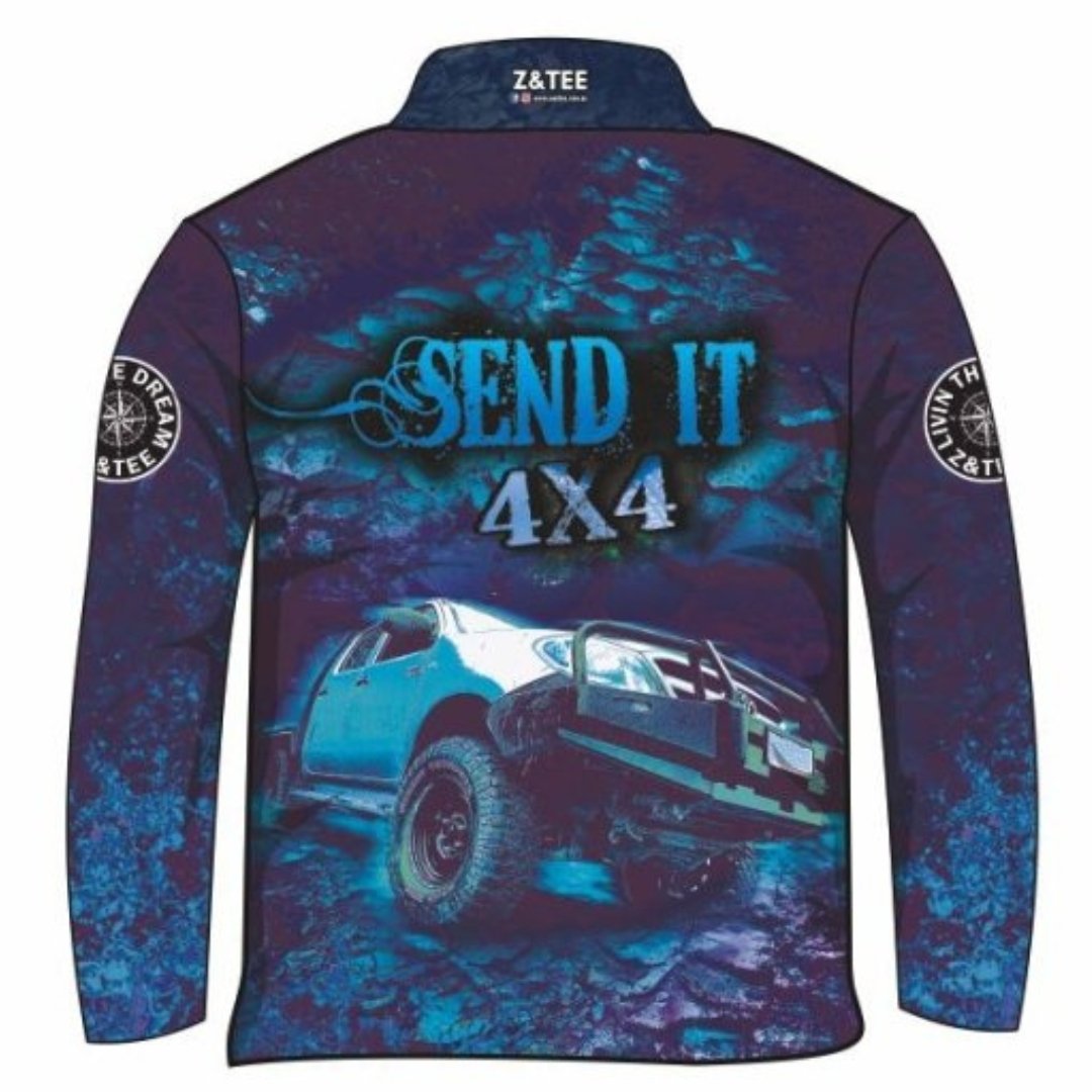 4x4 | Send It 4x4 Blue Shirt Z and TEE 4wd 4x4 4X4 DESIGNS BOYS DESIGNS camping fishing LJM men MEN'S DESIGNS mens Preorder quick dry spo-default spo-disabled sun sun shirt sun shirts sunsafe uv