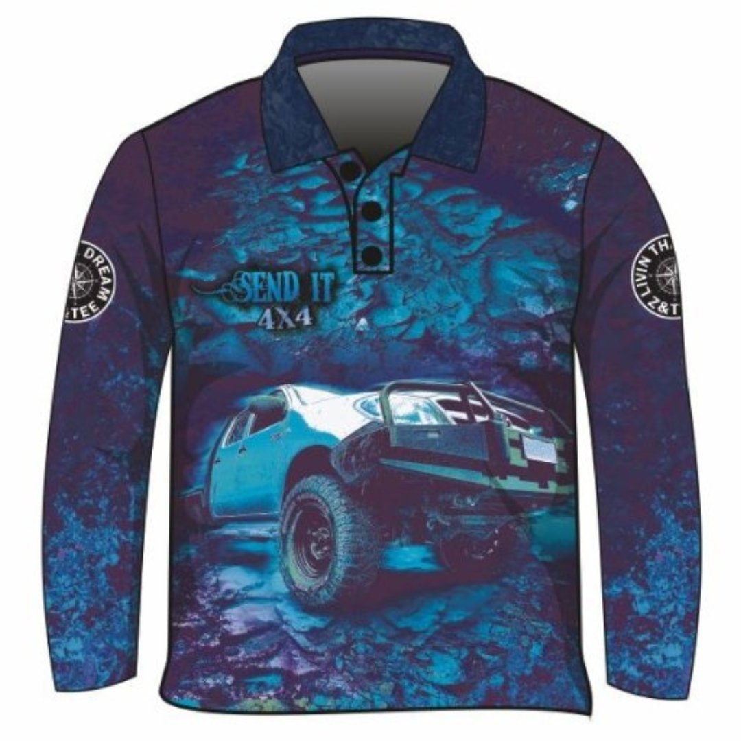 4x4 | Send It 4x4 Blue Shirt Z and TEE 4wd 4x4 4X4 DESIGNS BOYS DESIGNS camping fishing LJM men MEN'S DESIGNS mens Preorder quick dry spo-default spo-disabled sun sun shirt sun shirts sunsafe uv