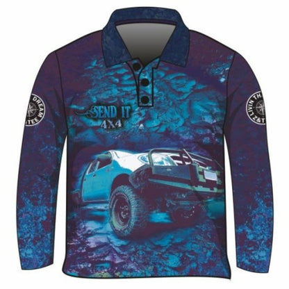 4x4 | Send It 4x4 Blue Shirt Z and TEE 4wd 4x4 4X4 DESIGNS BOYS DESIGNS camping fishing LJM men MEN'S DESIGNS mens Preorder quick dry spo-default spo-disabled sun sun shirt sun shirts sunsafe uv