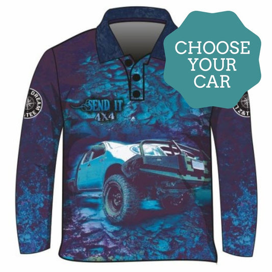 4x4 | Send It 4x4 Blue Shirt Z and TEE 4wd 4x4 4X4 DESIGNS BOYS DESIGNS camping fishing LJM men MEN'S DESIGNS mens Preorder quick dry spo-default spo-disabled sun sun shirt sun shirts sunsafe uv