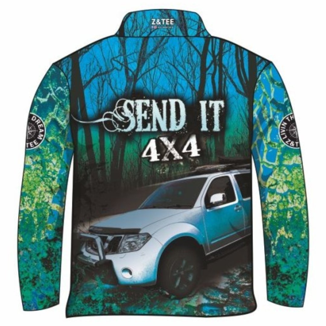 4x4 | Send It Bush Aqua Shirt Z and TEE 4wd 4x4 4X4 DESIGNS boy boys camping cape en fishing girl girls LJM men mens Preorder quick dry spo-default spo-disabled sun sun shirt sun shirts sunsafe tip travel uv Women womens